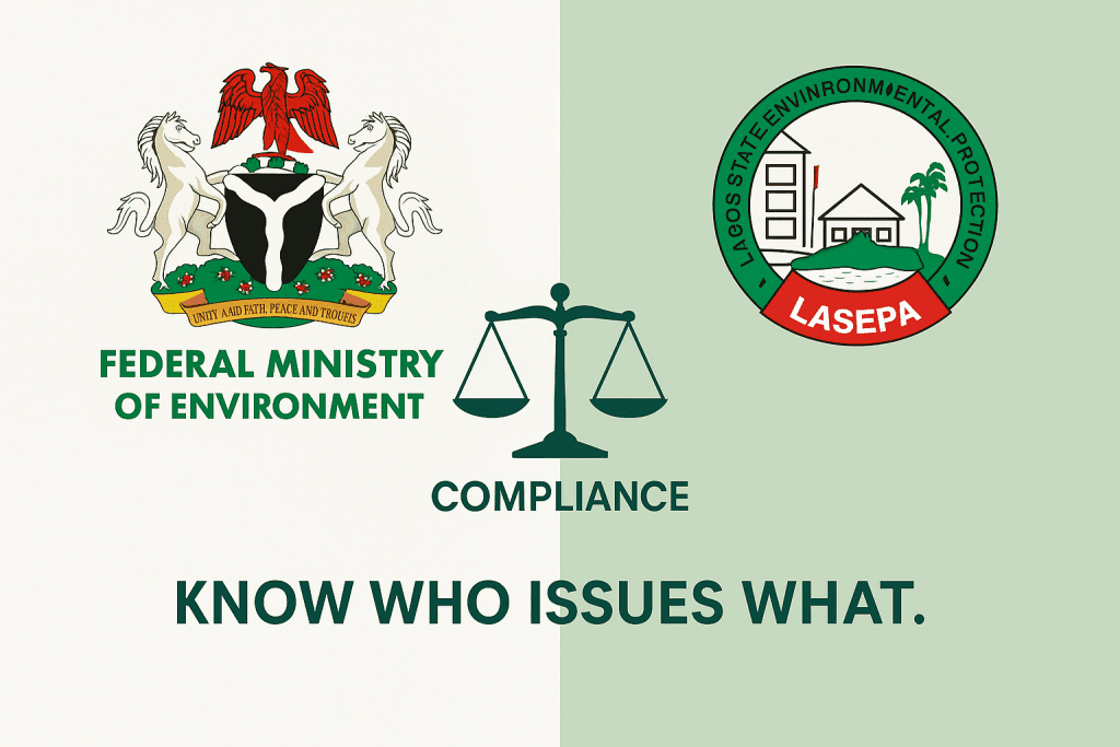 A professional image showing Nigeria's environmental regulators symbolizing FMEnv and State EPA collaboration and oversight.