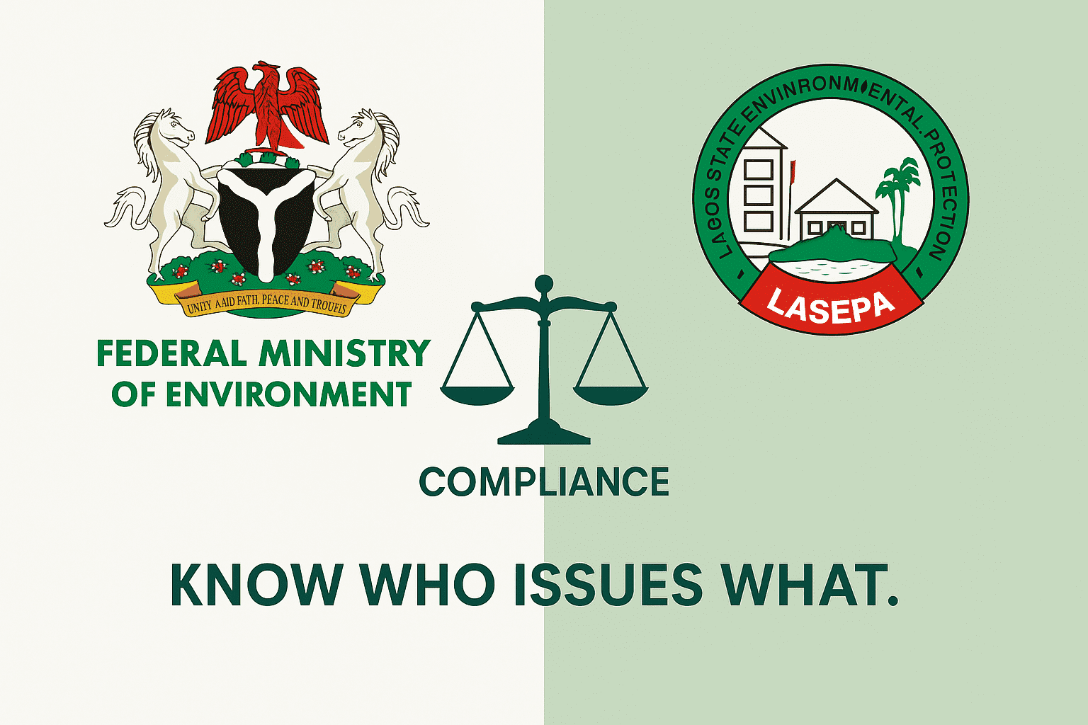 A professional image showing Nigeria's environmental regulators symbolizing FMEnv and State EPA collaboration and oversight.